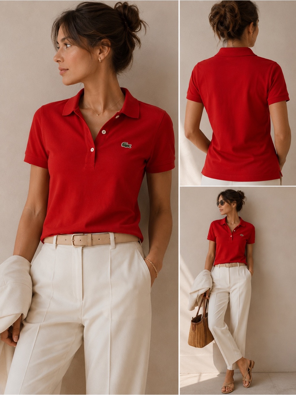Lacoste Red Cotton Piqué Polo Shirt Women Size 40 Small Preppy Classic